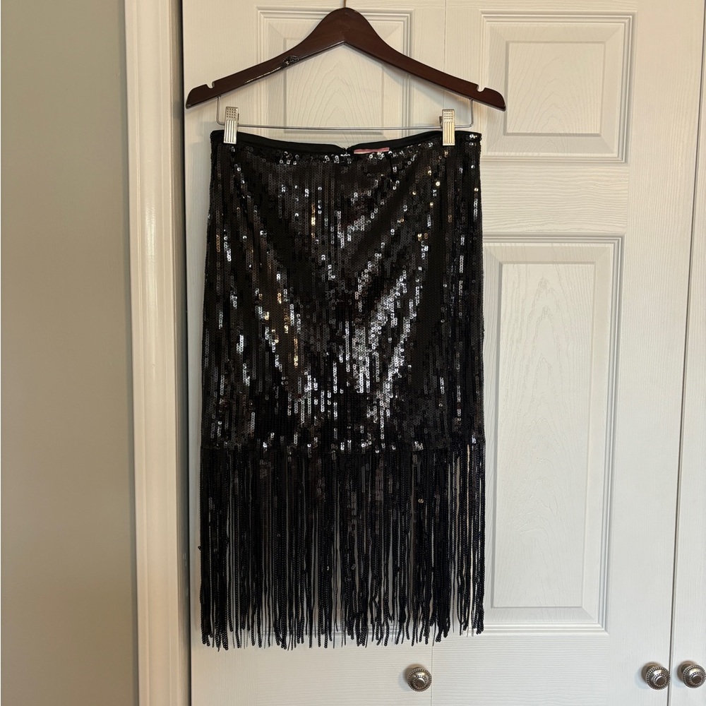 Black Sequin Fringe Mini Skirt